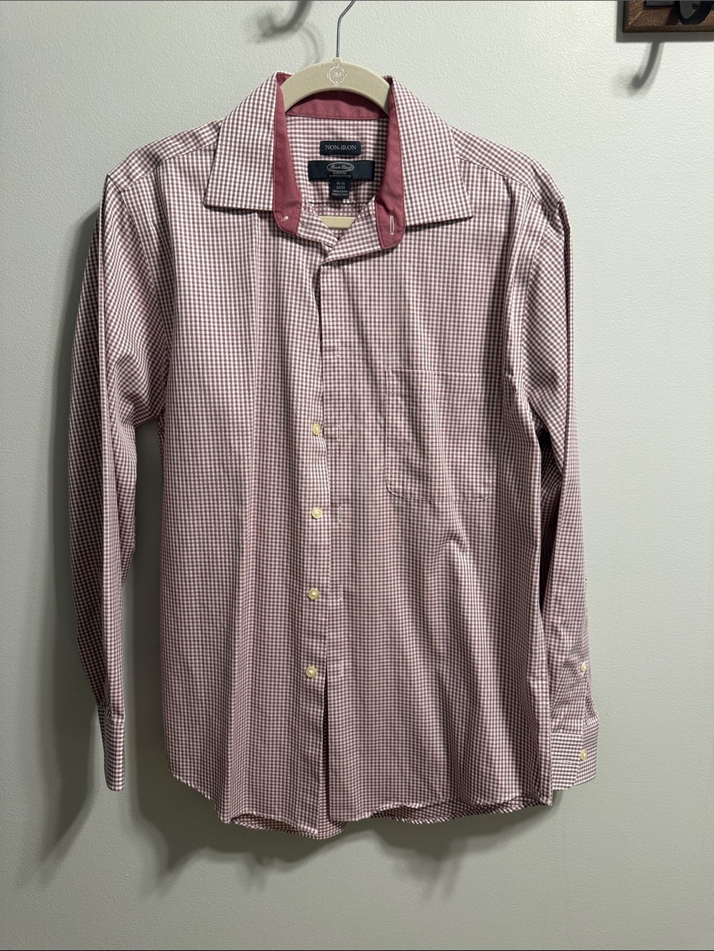 Men’s Burgundy - mauve Micro-Check Dress Shirt 15.5 - 32/33
